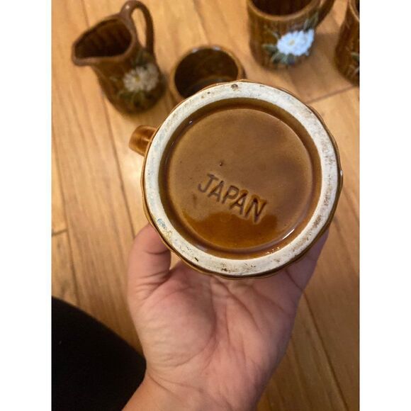 Made in Japan, 4 cups bamboo style with cream and sugar jars - Picture 7 of 7